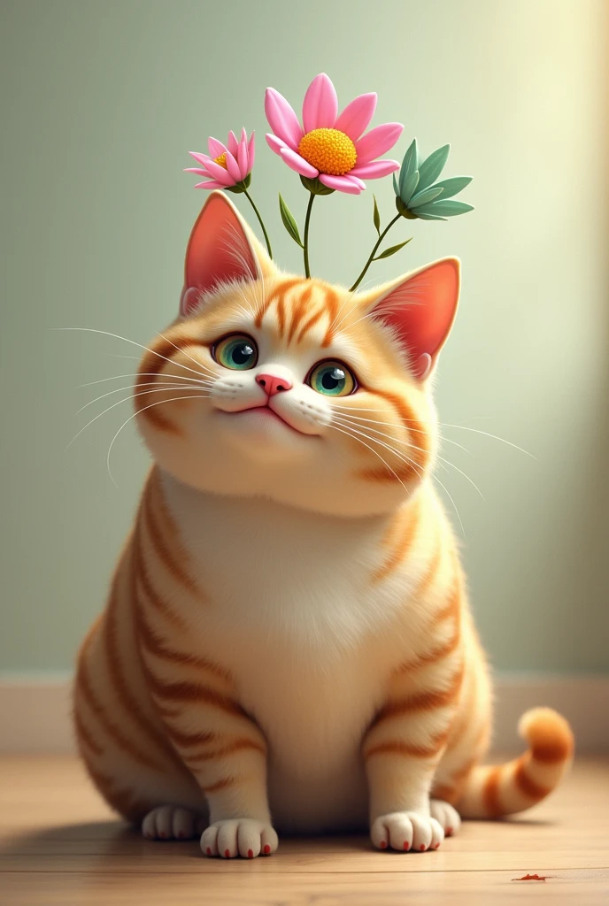 A three-flowered cat,Very fat, Very confused,sit on the floor,Tilting my head to look at you