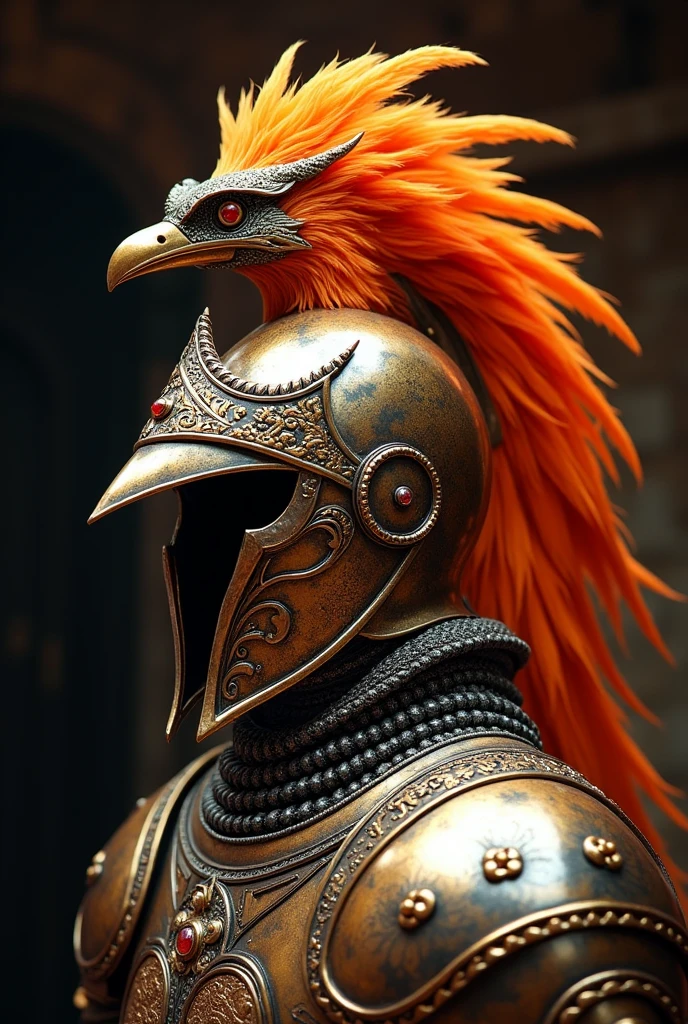 Knight's helmet in the shape of a phoenix