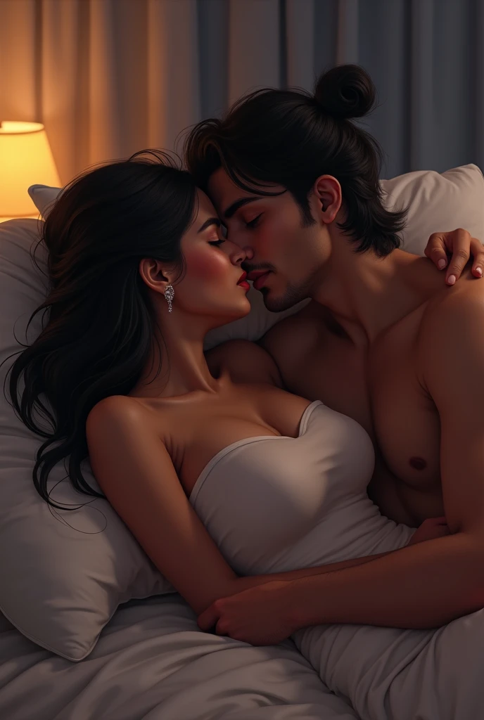 Generate picture of one couple in bed write on one male Saeed and girl in alina