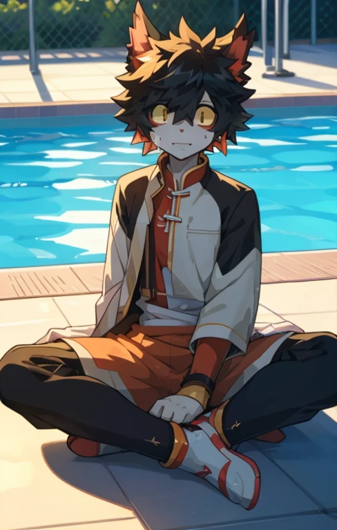 Aak，sit，masterpiece，By the pool，Anime style，4K HD style，Looking at the audience，Open your legs，Sweating，Aakhead