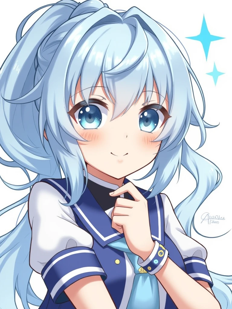 (masterpiece), (best quality), (ultra detailed),(disheveled hair),(illustration), (1girl), standing, smiling, beautiful detailed eyes, light blue eyes, detailed beautiful face, (kamisato ayaka: 1.2), focus on face, ponytail, kamisato ayaka(genshin impact), light blue hair, detailed hair, bangs, best lighting, best shadow, highly detailed, vibrant