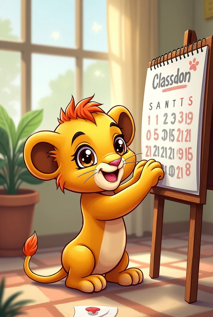 Baby lion changes calendar in classroom childishly drawn mehe childishly drawn mehe
