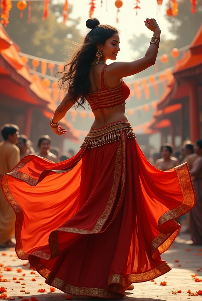 An Indian girl whose boobs and back are very heavy and is dancing