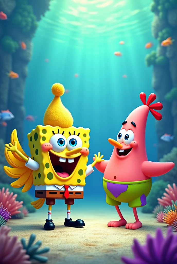 SpongeBob and Patrick dressed as birds