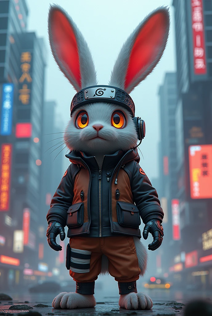 A cyberpunk rabbit with a Naruto 