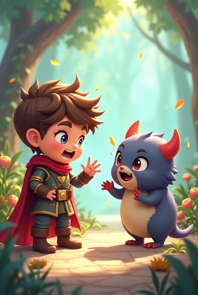 The cute hero and the cute little monster quarreled and got angry.