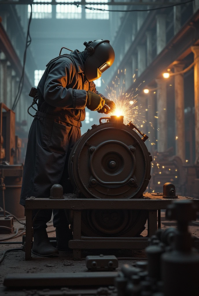 generates an image of a welder on top of a machine