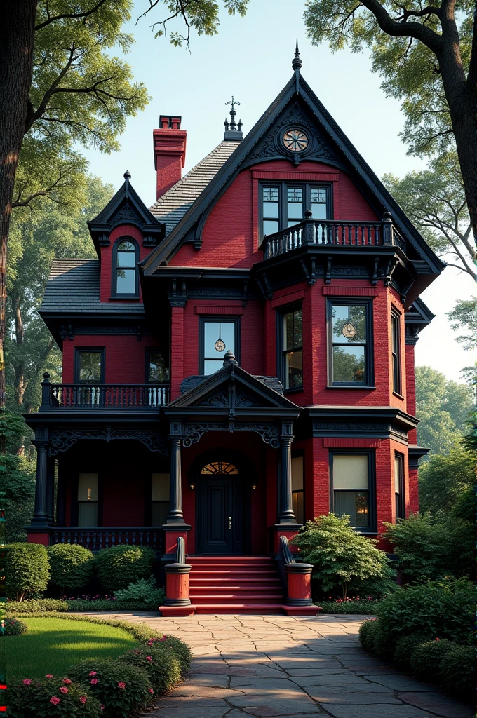Victorian style red and black house.