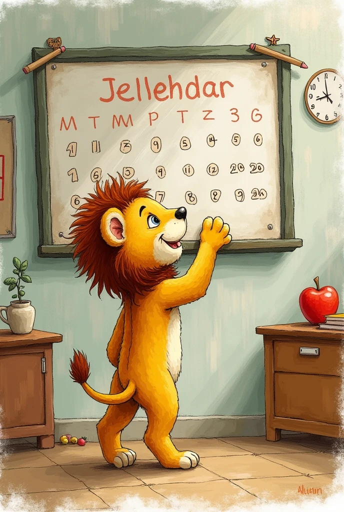  lion changes calendar in the classroom childishly drawn more drawn German calendar more drawn