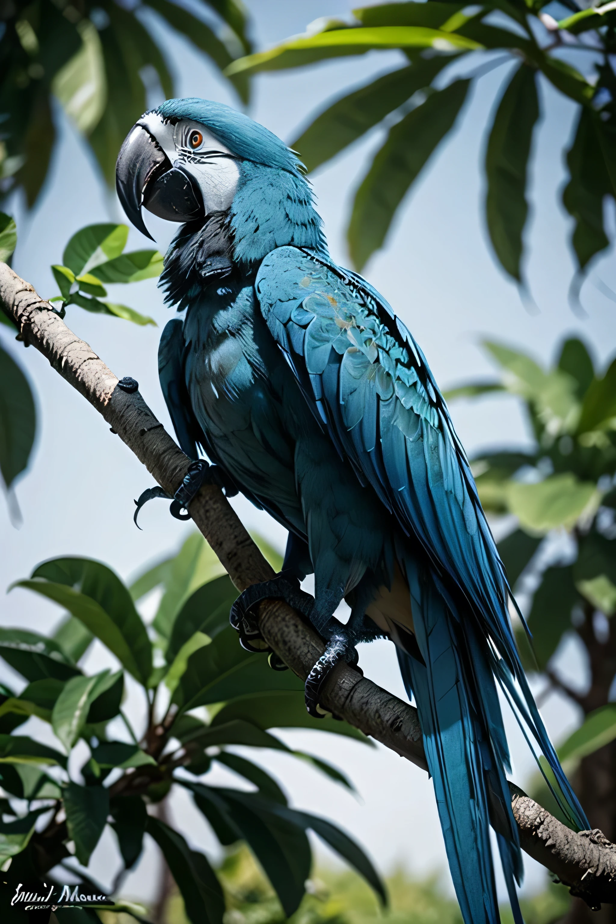 Blue macaw on a tree branch