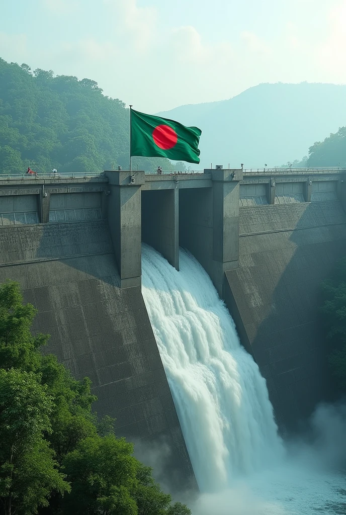 Bangladeshi flag on Faraqqa dam in India