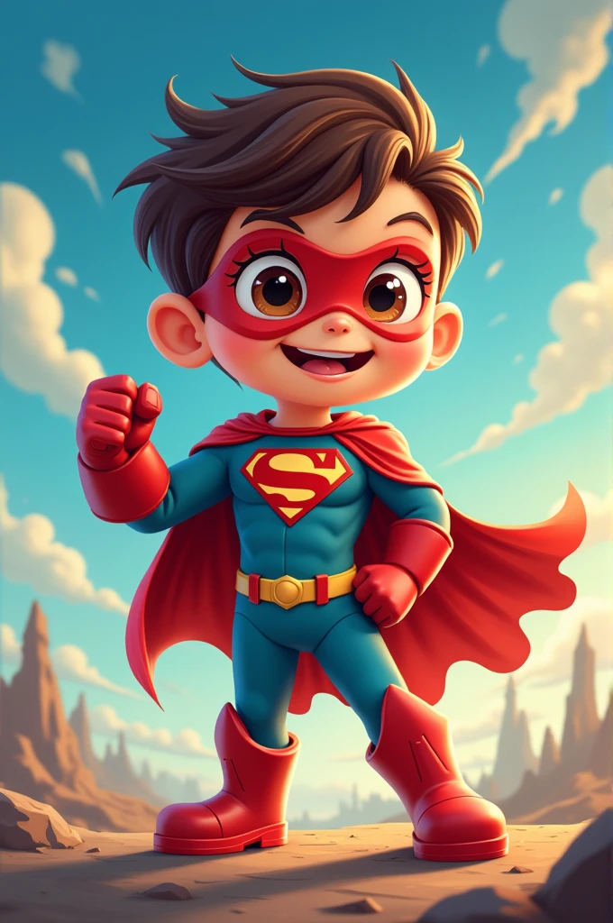 Create an image of a superhero child defending the planet , Animated Cartoon Version, easier to draw it