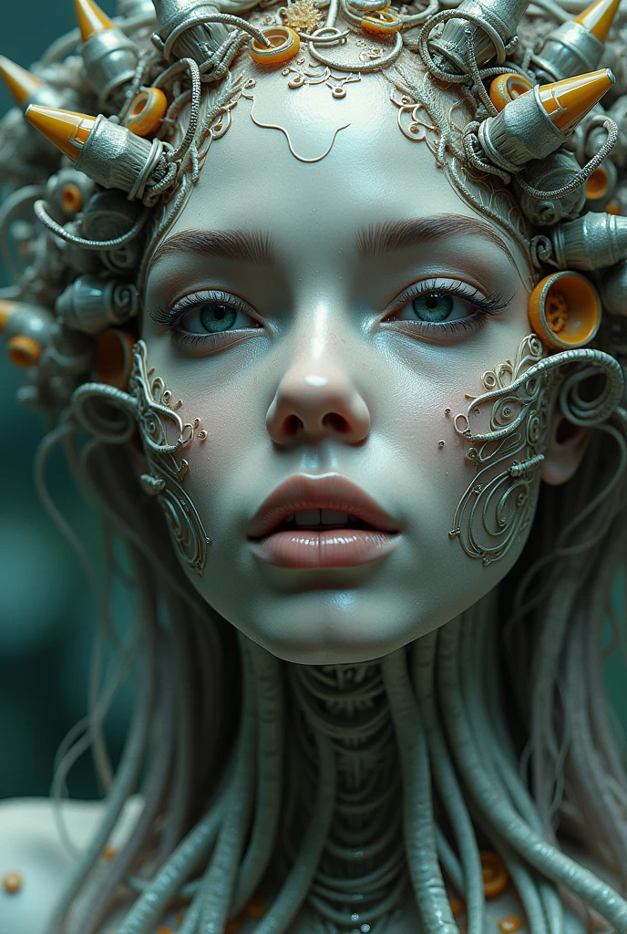 olpntng style, Lovely white erotic princess of plant beautiful body, face of Shakira, scifi, futuristic, utopian, machine parts, body parts, wires, circuits, highly detailed, octane render, cinematic, ayami kojima, karol bak, greg hildebrandt, and mark brooks, hauntingly surreal, gothic, highly detailed and intricate, rich deep colors., sf, intricate artwork masterpiece, ominous, matte painting movie poster, golden ratio, trending on cgsociety, intricate, epic, trending on artstation, by artgerm, h. r. giger and beksinski, highly detailed, vibrant, production cinematic character render, ultra high quality model, oil painting, heavy strokes, paint dripping, cinematic, 4k, epic Steven Spielberg movie still, sharp focus, emitting diodes, smoke, artillery, sparks, racks, system unit, motherboard, by pascal blanche rutkowski repin artstation hyperrealism painting concept art of detailed character design matte painting, 4 k resolution blade runner