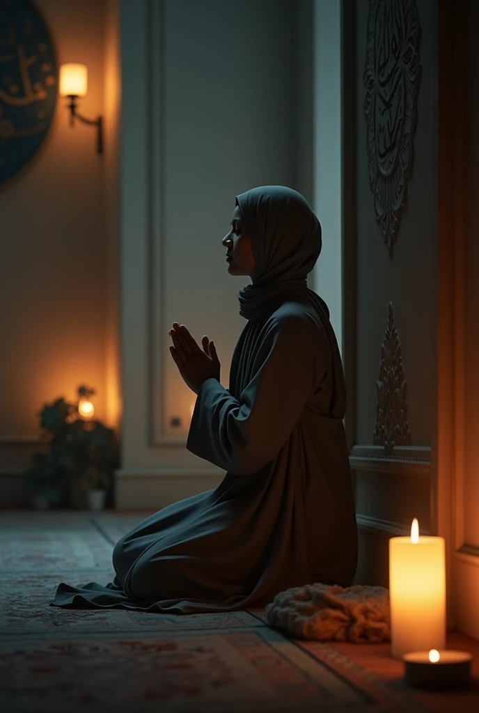 A muslim praying in ramadan, infront of iftar