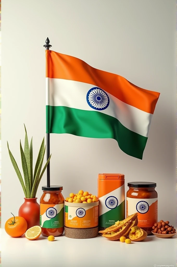 Block image on indian flag and block image in indian all food and product