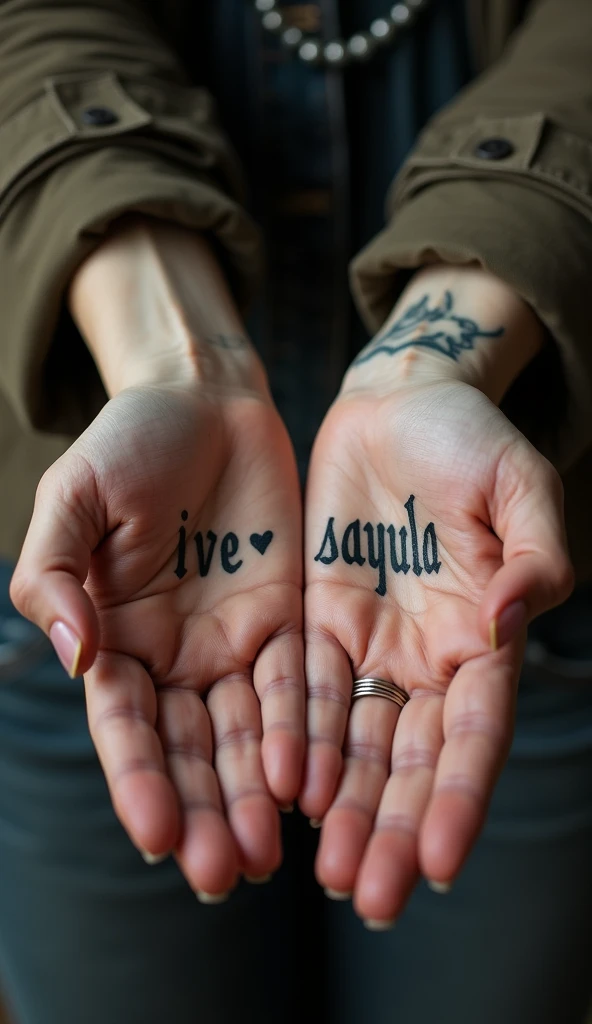 Show me a tattoo on the side of the ring finger of the hand that says "Pablo Roque" in cursive and pink ink 
