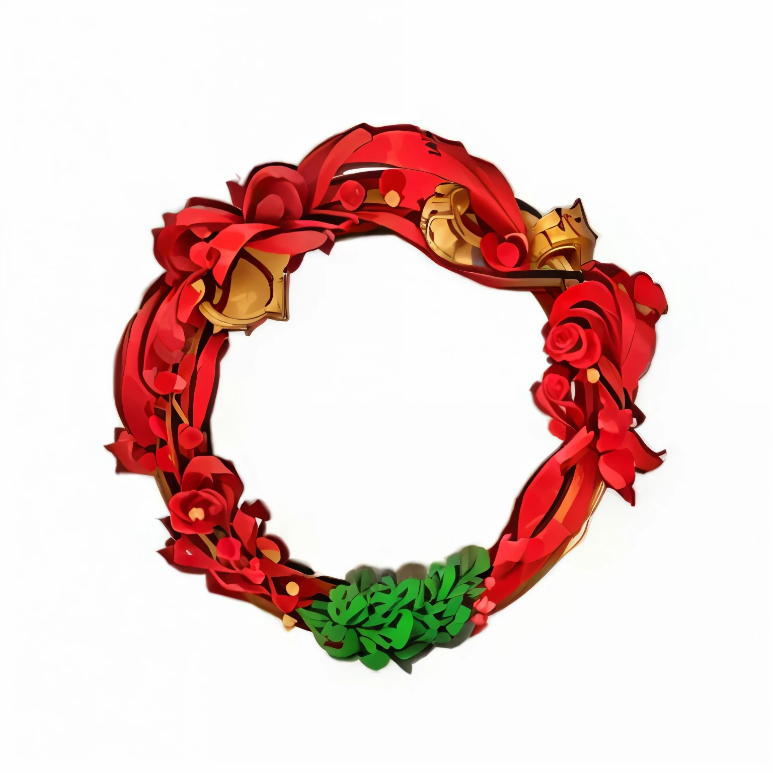 Close up of red garland，With bows and flowers on it, Flowers around, Color Line Art, Color dots, Decorations crown, Ouroboros, Decorationsal halo, Circle, money, Christmas, 9k, Nine thousand, 2 d, 2D, Flat color, No text, Color pictures, Full color, want to, Digital Color, Red, Decorations