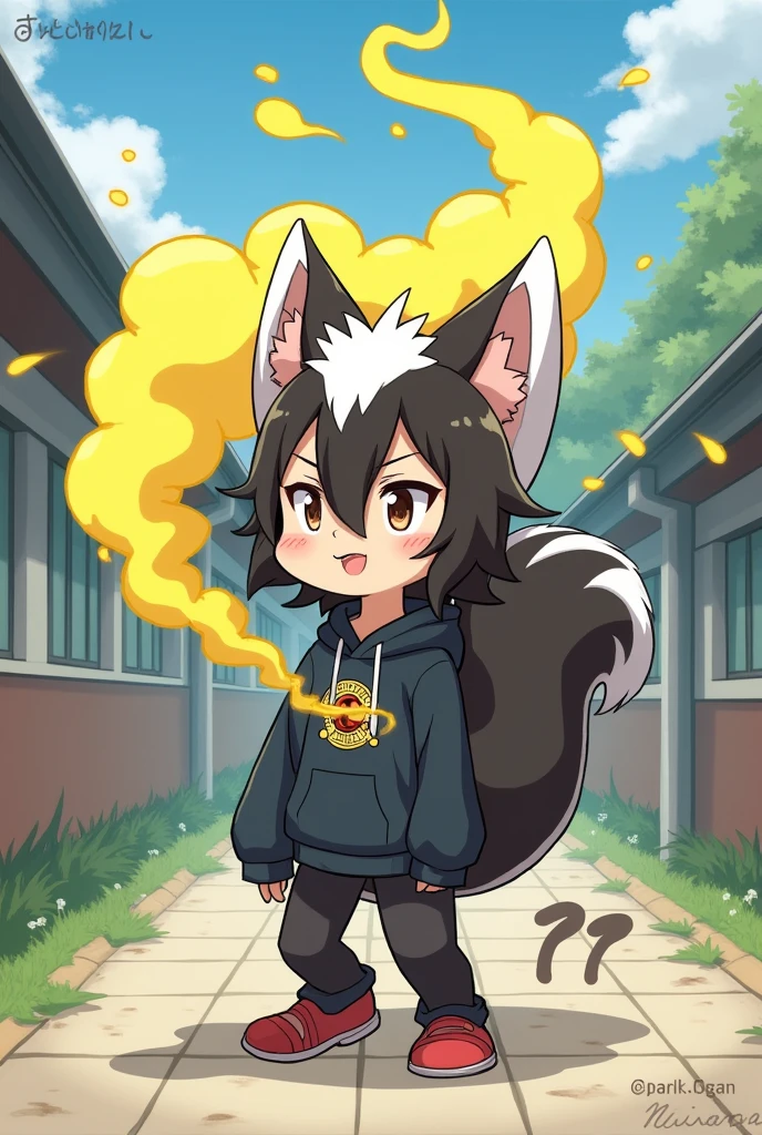 One of the humans、anime、Yellow gas comes out、animeチック、Skunk Ears、Skunk's Tail、Primary school students、Stick your butt out、boyish