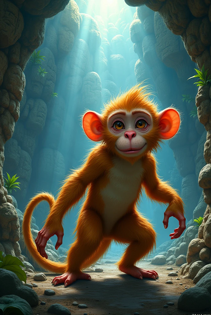 A Brazilian monkey with a large GROTTATICA written in the background