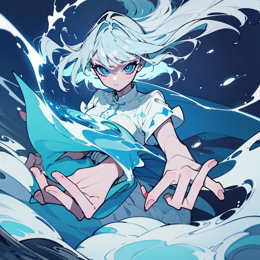 Girl using water powers, water magic, water power art, perfect hands, hands with 5 fingers, perfect hands drawing