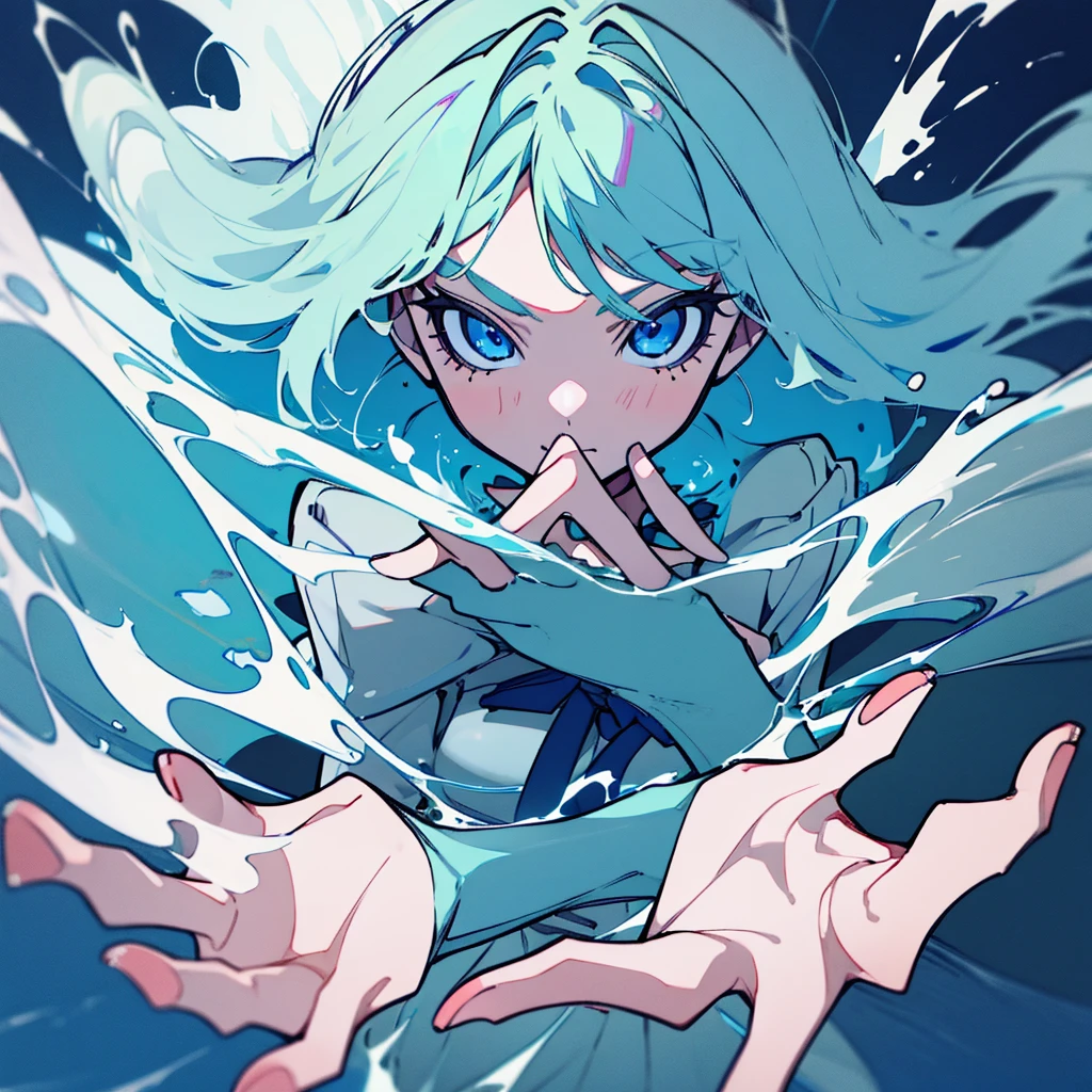Girl using water powers, water magic, water power art, perfect hands, hands with 5 fingers, perfect hands drawing