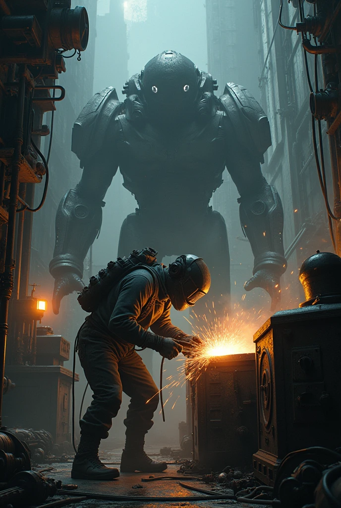 Science fiction, welder,creator,gloomy,epic

