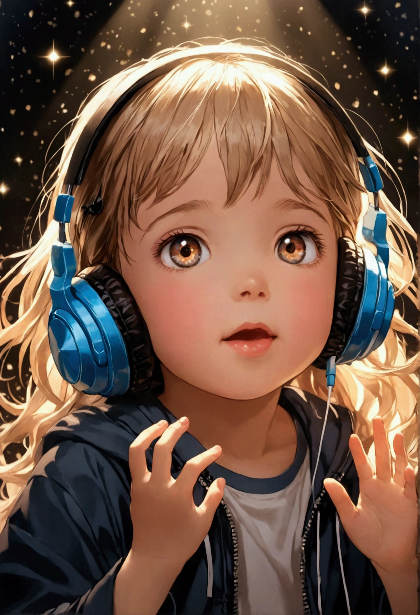 a child who is listening to a songwith music background