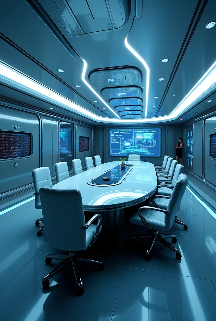 Space conference room without people and no windows