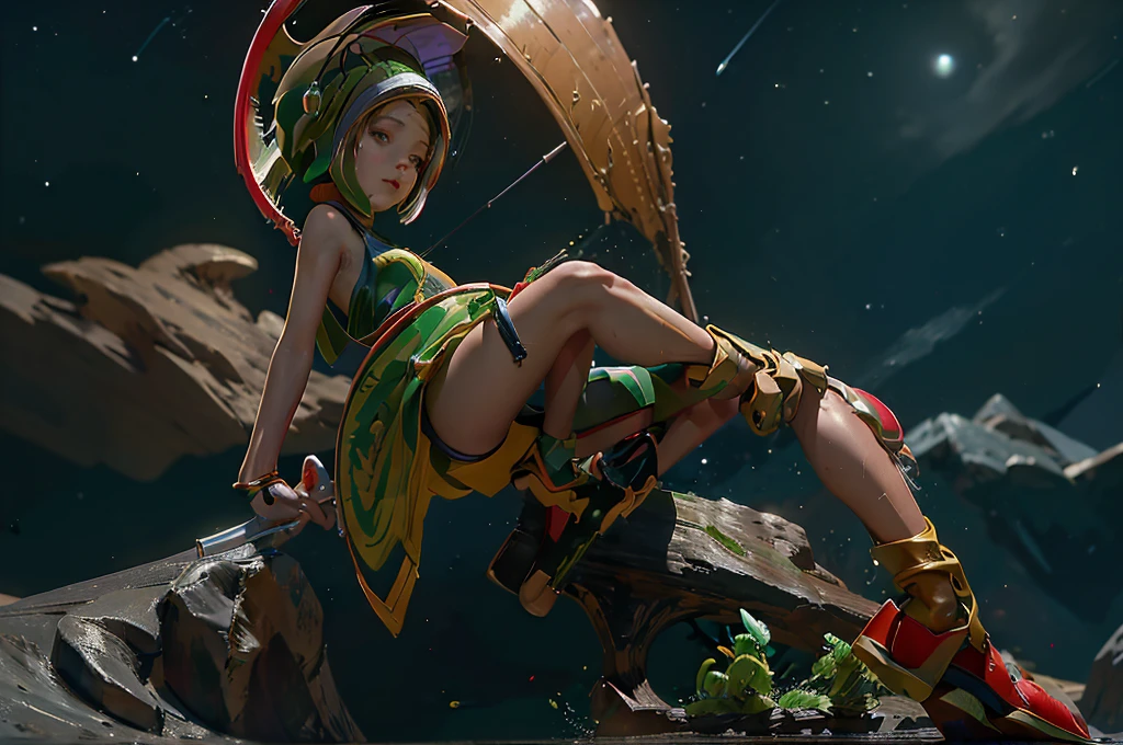 (Marvin the Martian) a cute woman, extremely detailed, extremely small martian invader outfit, fishing at an alien lush pond, holding a bucket full of slimy tentacles for bait, extremely detailed eyes, beautiful detailed lips, longeyelashes, beautiful detailed face, 1girl, digital art, concept art, oil painting, 8k, high quality, masterpiece, photorealistic, ultra-detailed, physically-based rendering, vivid colors, studio lighting, sci-fi, alien landscape, fantasy (camera angle is low looking up at butt, focus on butt)
