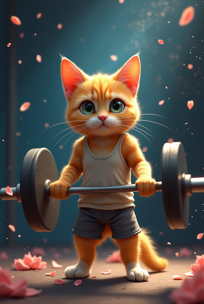 Cat Weightlifting Work Out Funny Gym 1fille, galaxie, Paillettes,   particule, Vent , fleur , Haut du corps, fond simple et sombre, regarder le spectateur, blond,