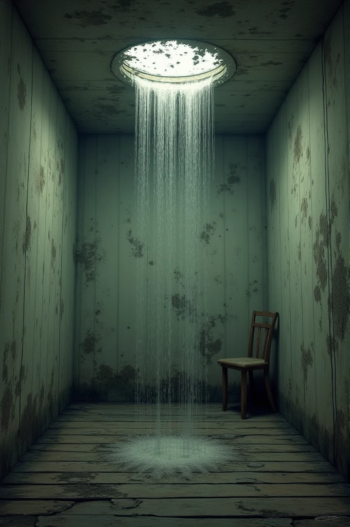 A small room where the ceiling gives out water