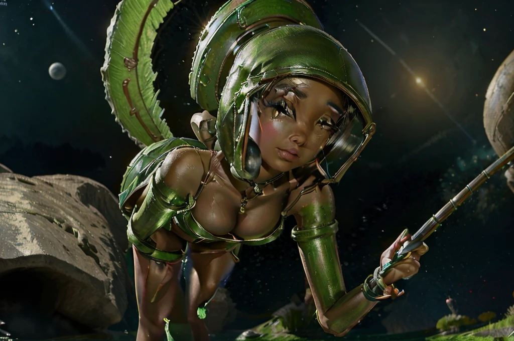 (Marvin the Martian) a cute woman, extremely detailed, extremely small martian invader outfit, fishing at an alien lush pond, holding a bucket full of slimy tentacles for bait, extremely detailed eyes, beautiful detailed lips, longeyelashes, beautiful detailed face, 1girl, digital art, concept art, oil painting, 8k, high quality, masterpiece, photorealistic, ultra-detailed, physically-based rendering, vivid colors, studio lighting, sci-fi, alien landscape, fantasy (camera angle is low looking up at butt, focus on butt)
