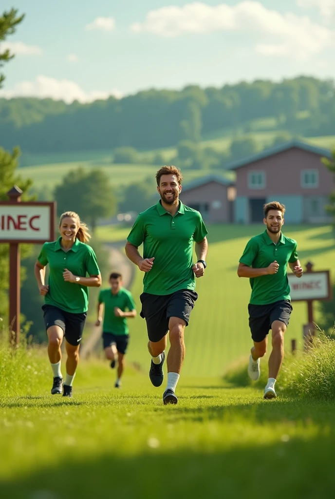 Athletes wear polo green run in the farm, letter WinEco, 