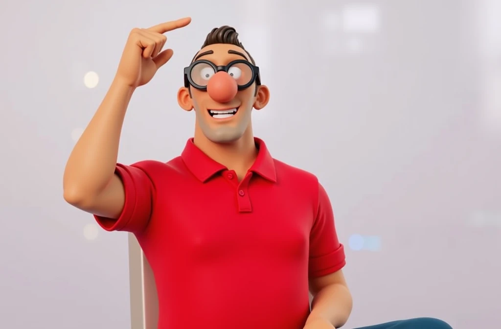 Cartoon character of a man in black glasses and blue shirt, an animated character, stylized character, animation style rendering, 3d stylized, Arnold Maya rendering, Stylized 3D rendering, toon render screenshot, 3d character, 3d character, Stylized 3D rendering, 3D character rendering, cartoon character, Personagem de close up, character posing, (Pixar-style) (master part:1.2) (bokeh) (best qualityer) (skin detailed) (detailed texture) (8k) (Argilla) (cinematic lighting) (sharp focus，Sit down and lift your upper body