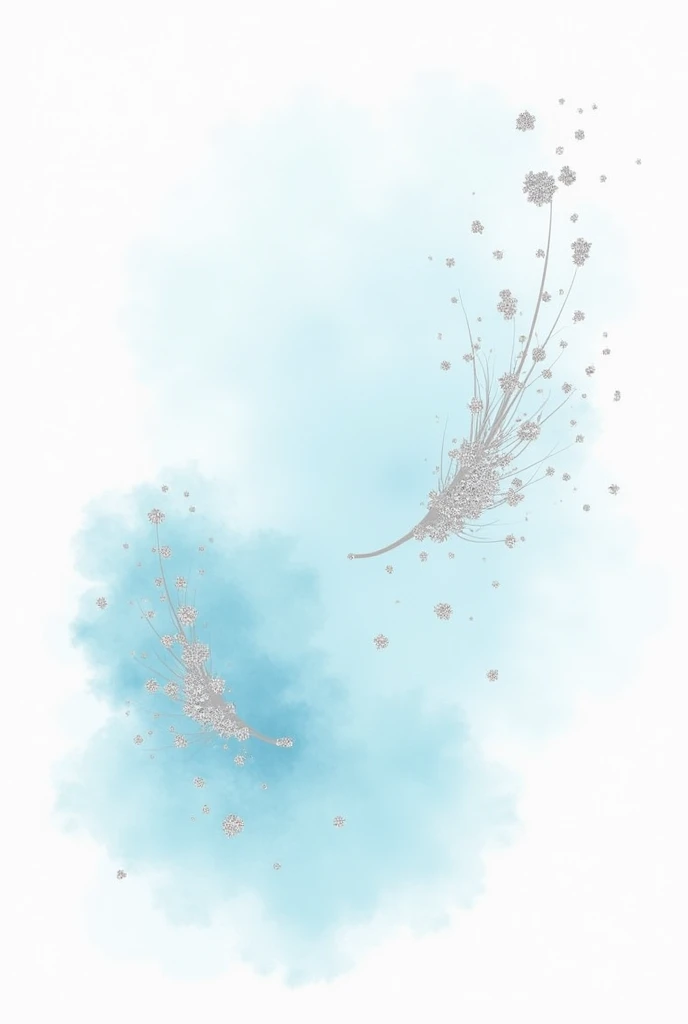 White background with dominant light blue watercolor with silver splashes