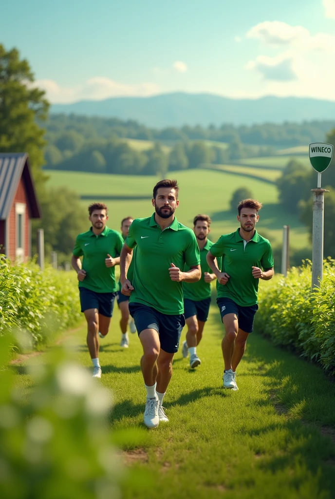 Athletes wear polo green run in the farm, letter WinEco, 