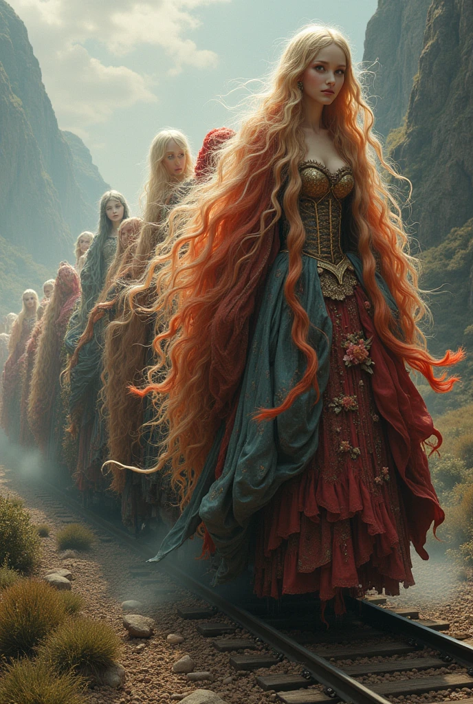 a train of long female wig