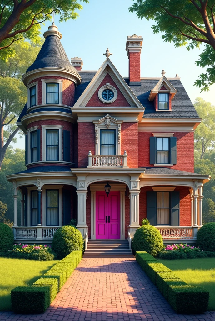Kpop girl group Twice's house in Victorian style with pink main door.