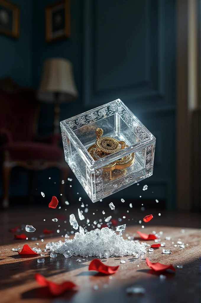 Crystal music box falling to the ground 