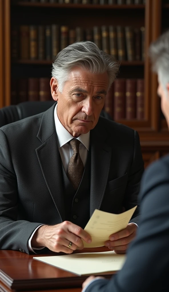 Mr. Harris is a man in his mid-50s, impeccably dressed in expensive tailored suits. He has graying hair neatly combed back, and his face shows signs of a life of comfort, with soft skin and a well-groomed beard. He often appears polished, with a sense of pride and success. Detail the moment when Mr. Harris finds the note left by Mr. John. Include the contents of the note, emphasizing the contrast between Mr. John’s struggle and Mr. Harris’s broken promise.