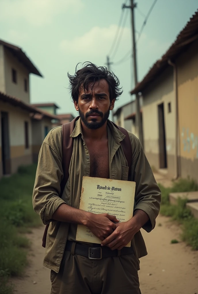 young country man despairing and crying while carrying a degree applying for a job