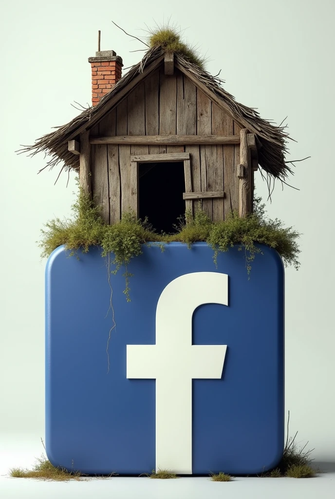 Make a small house, a rickety hut on top of the Facebook logo, the front door of the house looks like a camera