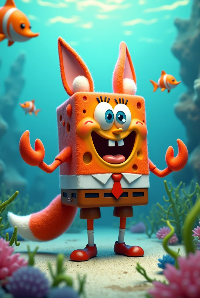 Krusty Krab wearing a fox costume