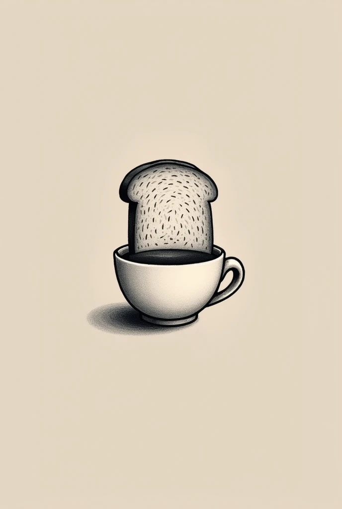 a bread, soaked in a cup of coffee, minimalist tattoo style