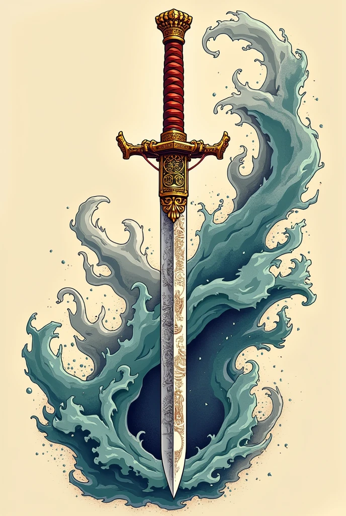 Make a Japanese sword design with a one piece style for a tattoo