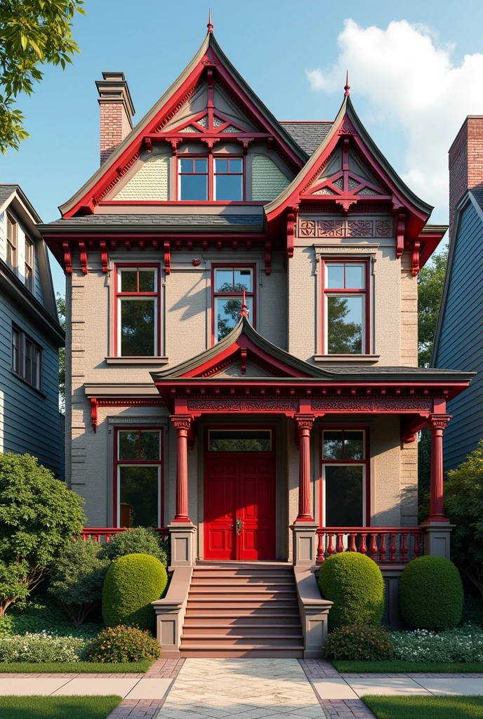 Kpop girl group Twice&#39;s house in Victorian style with red color main door.
