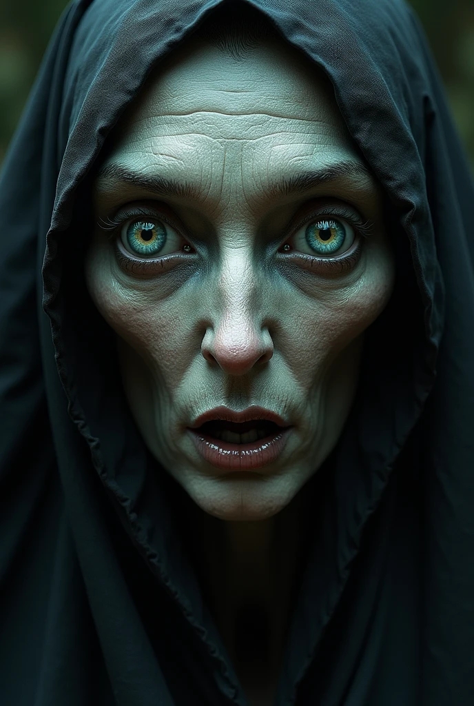 A witch face with 4 eyes and 2 nose and also 2 mouth with optical illusion.