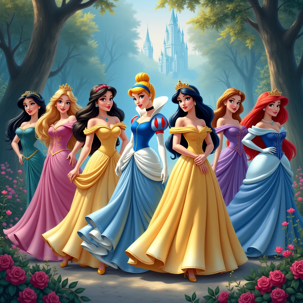 make me disney princesses, with high quality, high resolution, na horizontal