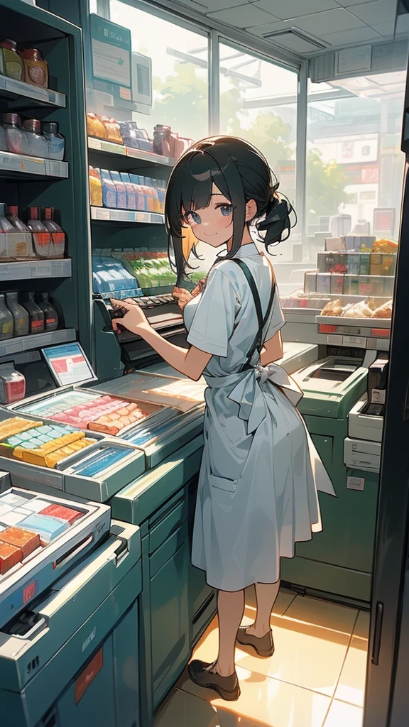 seesucker pattern shirt, in mini mart supermarket, no panty show pussy