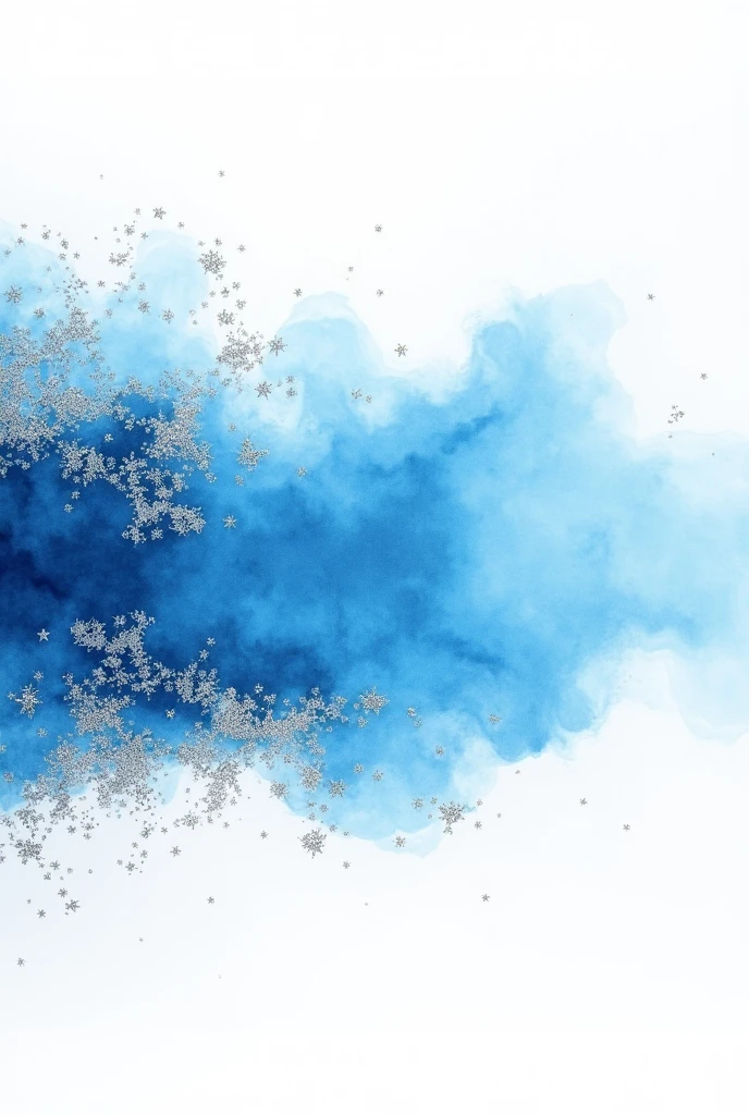 Horizontal format image in 4k white background in the lower left and upper right corners with a dominant blue watercolor with silver splashes